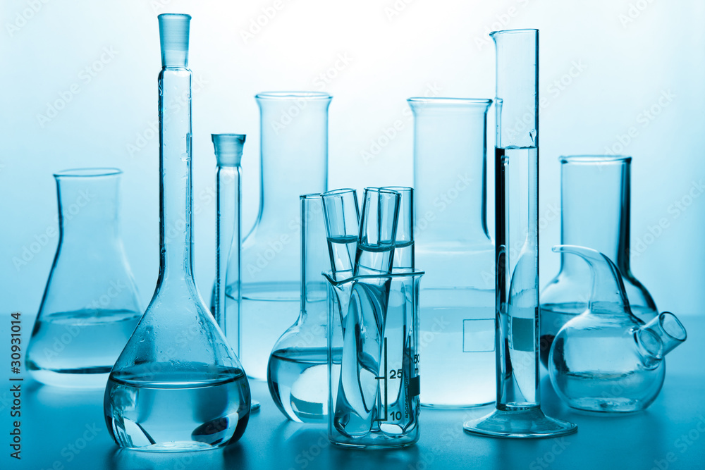 laboratory glassware toned blue laboratory glassware toned blue