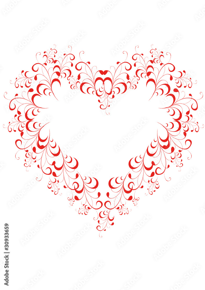Red Scrolled floral shape of heart