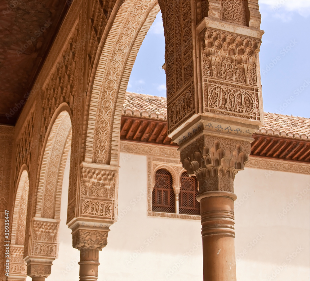 A row of marble columns in Alhambra