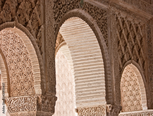 Marbel arcade in the Court of the Myrtles in Alhambra