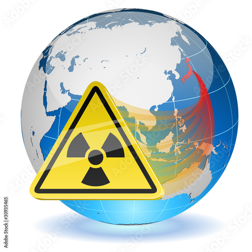 Earth globe with radiation hazard sign.