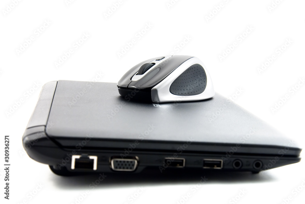 The mouse on the laptop