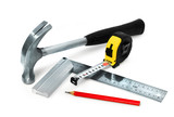Basic construction tools set on white background isolated