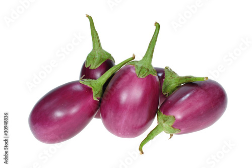 Oval Shaped Eggplants Isolated On White Background