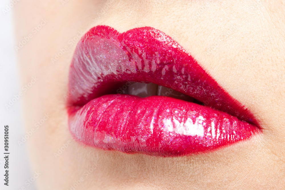 Obraz premium Red lips close-up