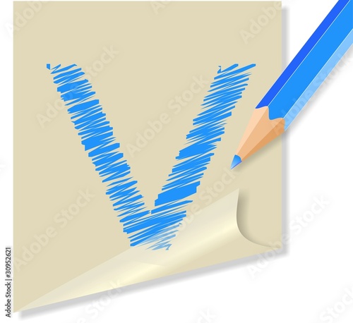 Post it con lettera V, in vettoriale