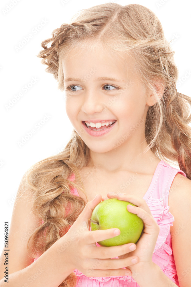 little girl with green apple little girl with green apple