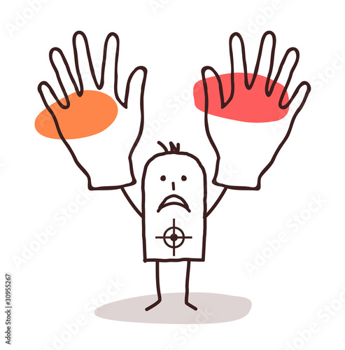 man with target and hands up
