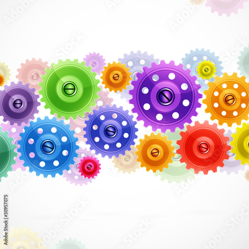 Techno background with colorful gears. Industrial image.