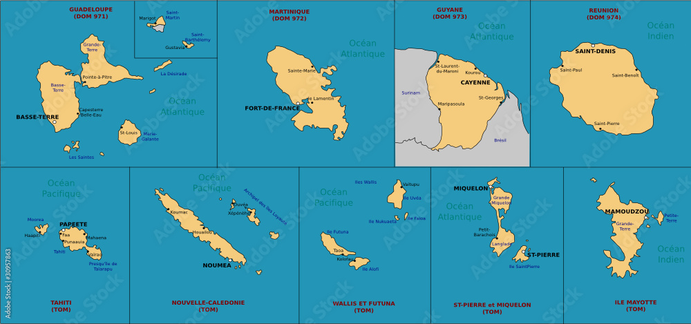 Carte des DOM et TOM Stock Vector | Adobe Stock