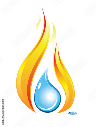 Water drop inside a fire flame