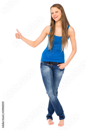 Girl showing thumbs up