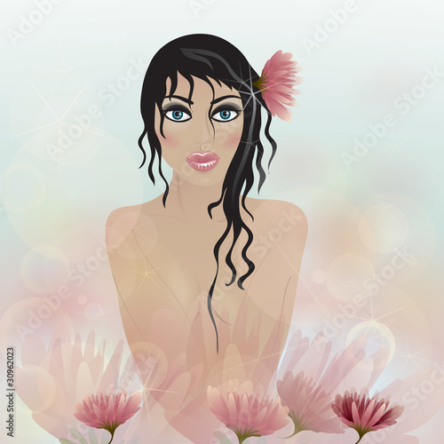 Naked woman with water lily