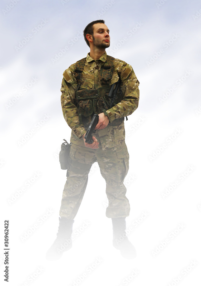 patriot soldier in fog patriot soldier in fog