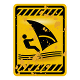 Grunge windsurf area warning sign isolated over white