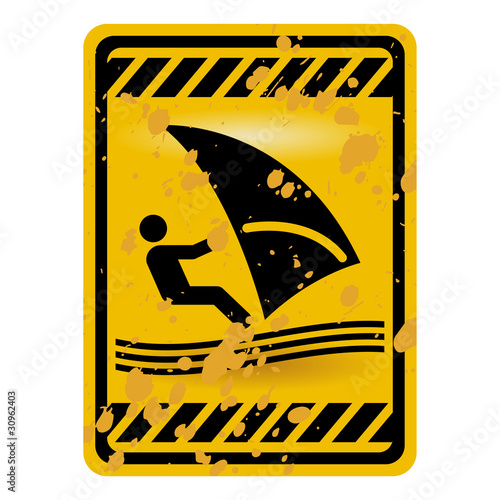 Grunge windsurf area warning sign isolated over white