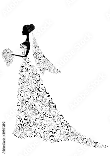 Beautiful bride with floral dress and veil