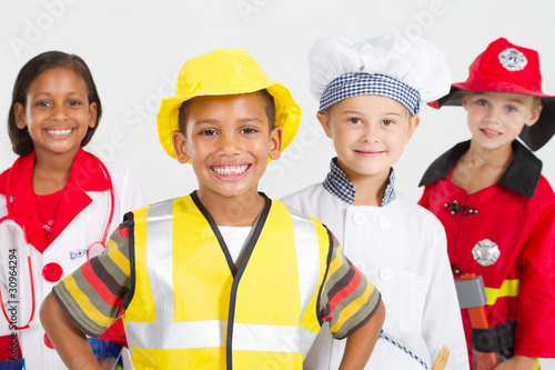 happy kids dressing up in job costumes photo