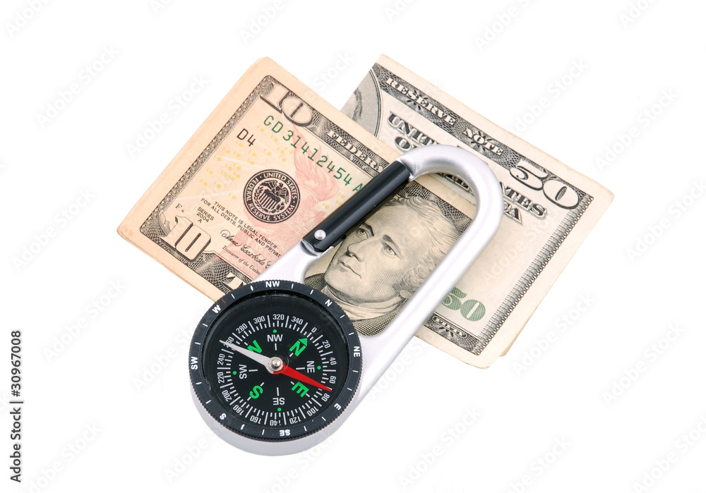 Business navigation (compass and money on white background) Business navigation (compass and money on white background)