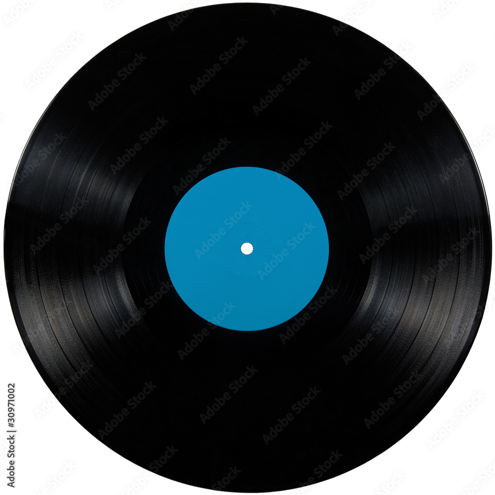 Obraz premium Black vinyl lp album disc isolated long play disk blank cyan