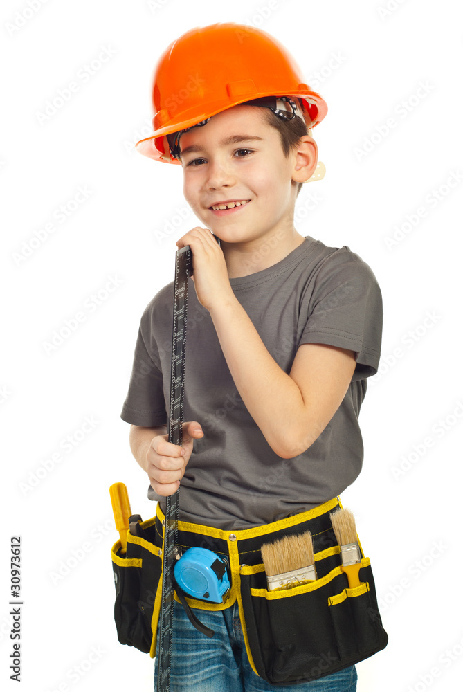Happy kid carry a L square ruler Happy kid carry a L square ruler