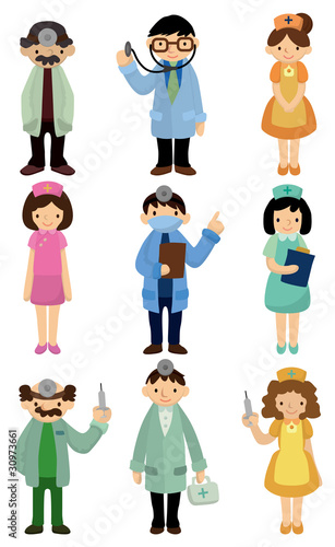 cartoon doctor and nurse icon