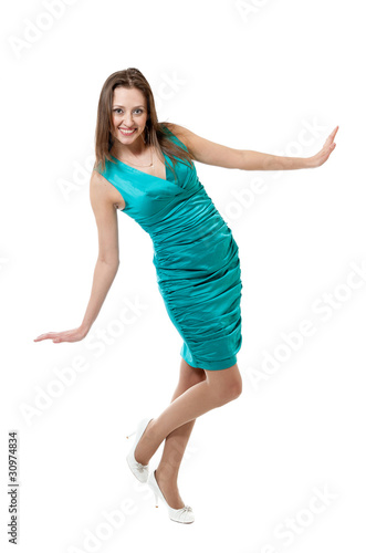 Women in turquoise color dress
