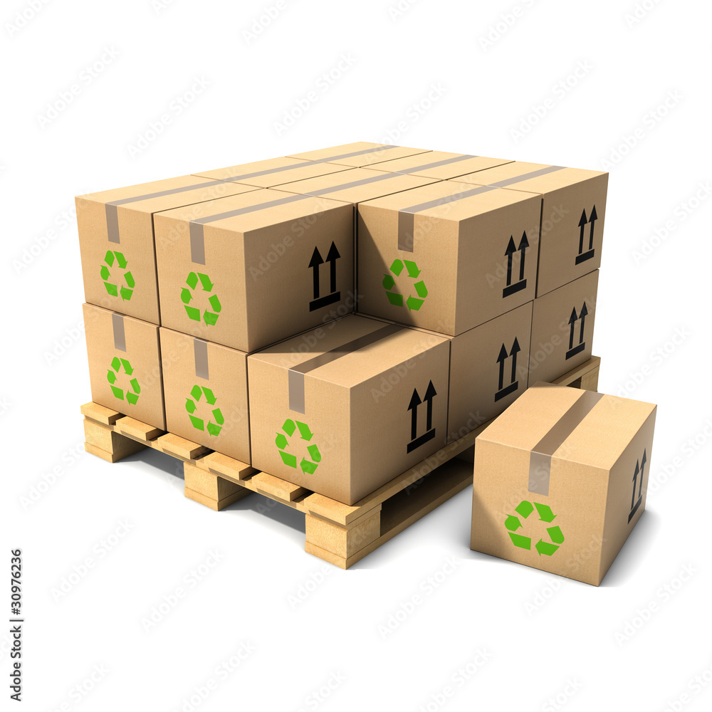 3d A wooden pallet being loaded with boxes 3d A wooden pallet being loaded with boxes