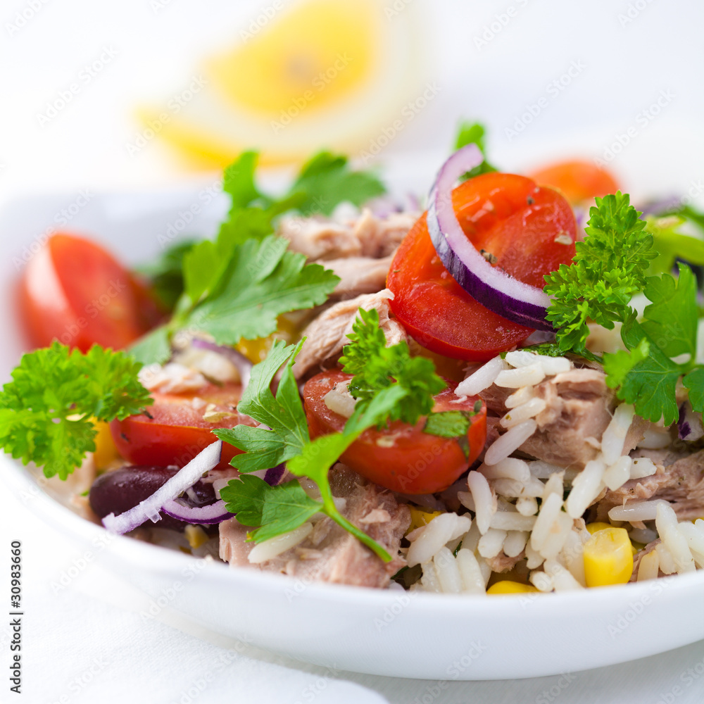 Rice and tuna salad with fresh parsley