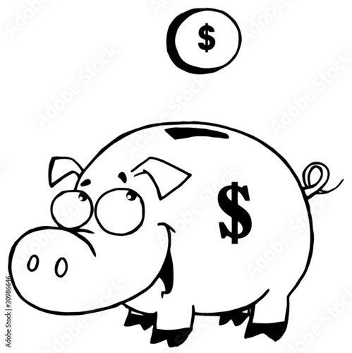 Outlined Coin And Piggy Bank