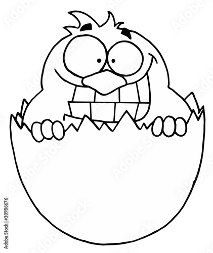 Outlined Chick in Egg Shell