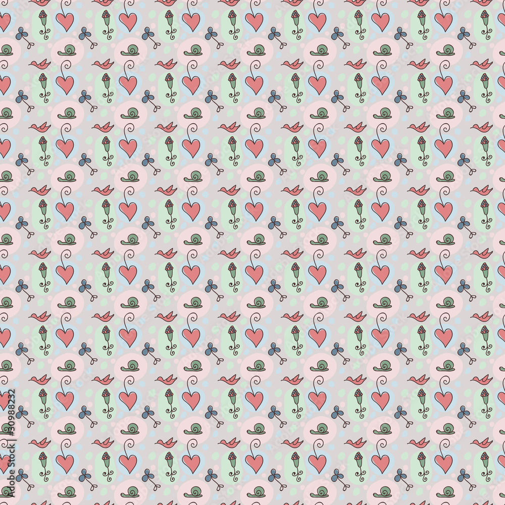 vector seamless pattern with cartoon flowers and birds vector seamless pattern with cartoon flowers and birds