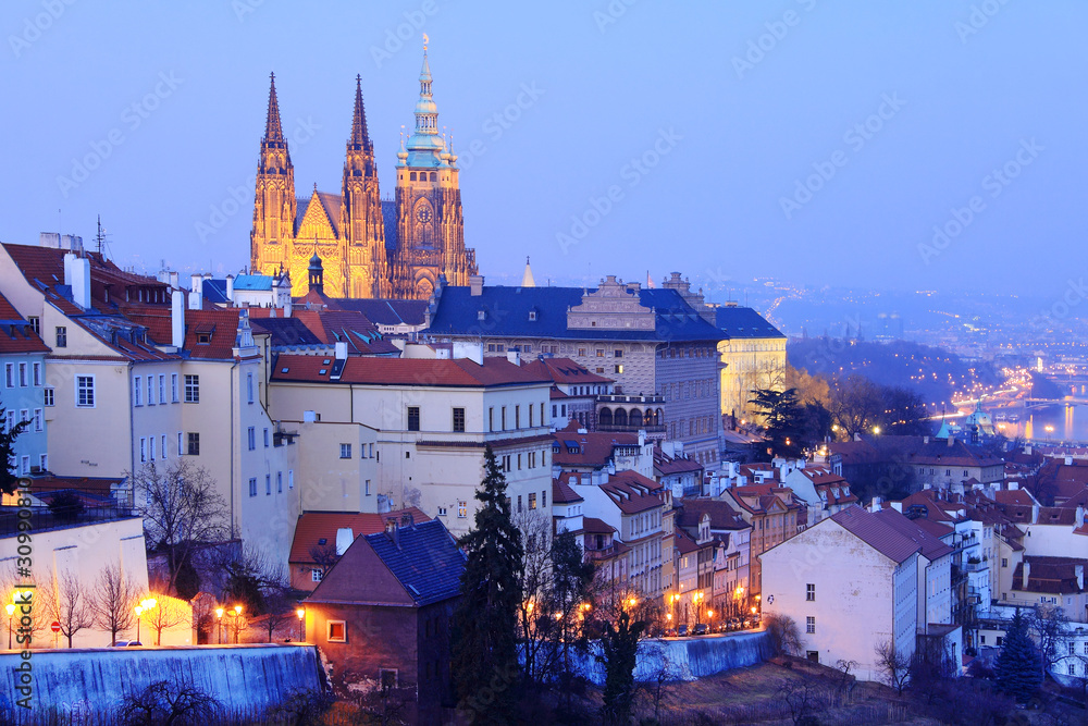 The View on Prague gothic Castle after Sunset, Czech Republic