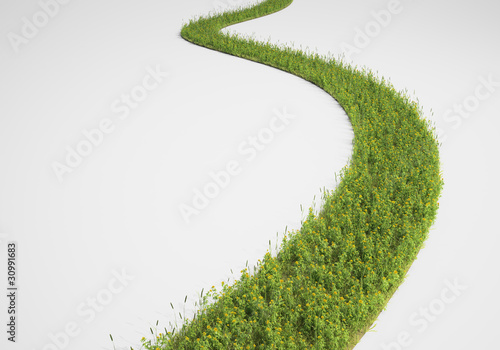 Abstract pathway made of grass and yellow flowers