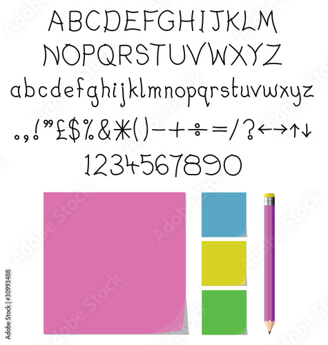 Hand written text and numbers with blank memo