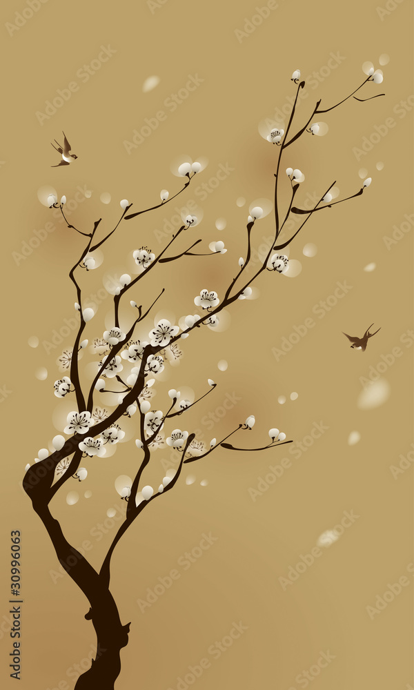 Naklejka premium oriental style painting, plum blossom in spring