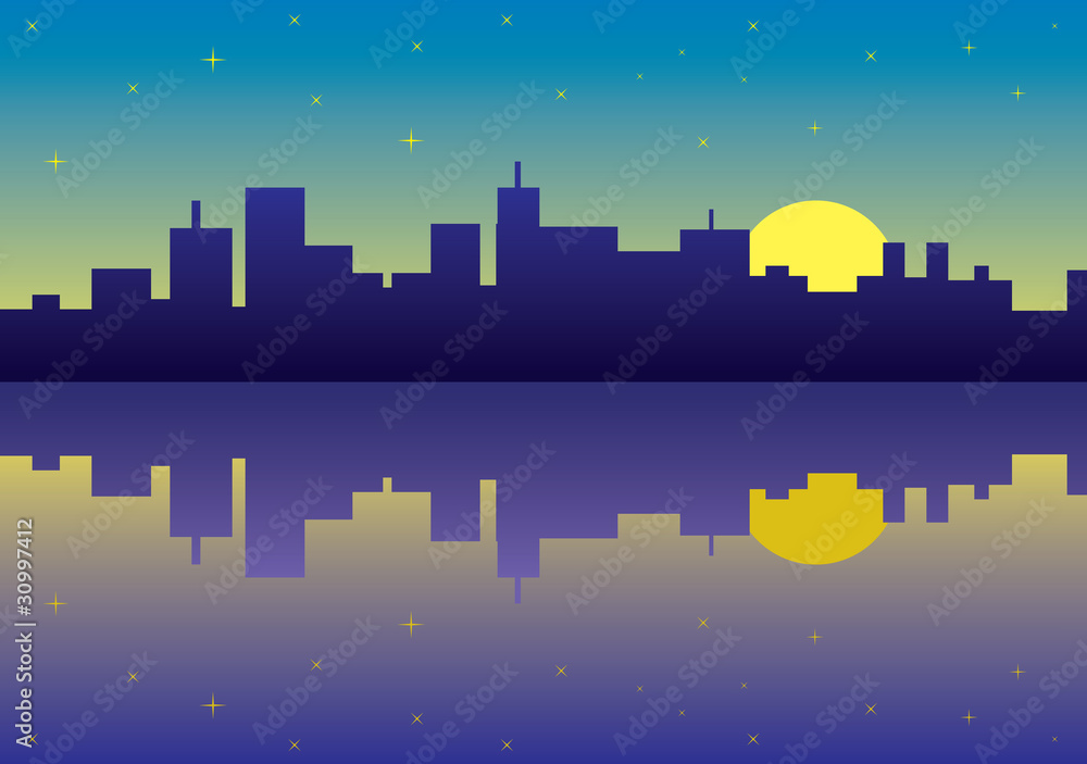 night city panorama picture - illustration