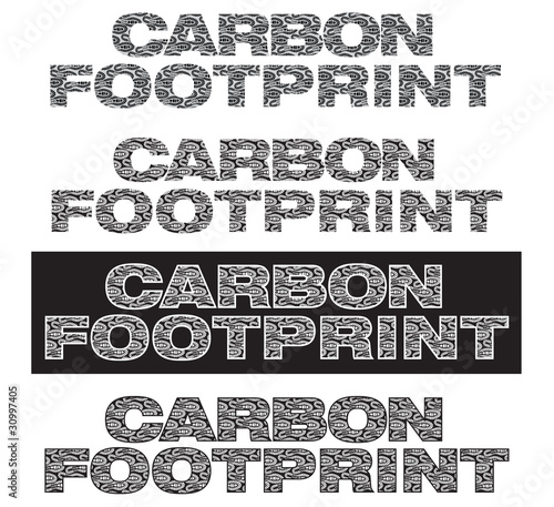 Carbon footprints labels with footprints inside lettering