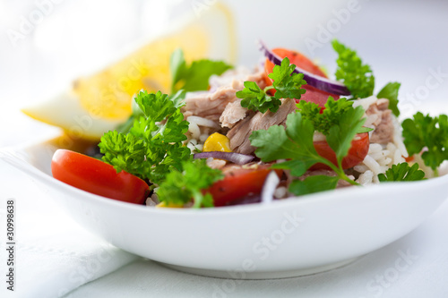 Rice and tuna salad with fresh herbs