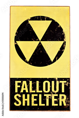nuclear atomic fallout shelter sign isolated on white photo