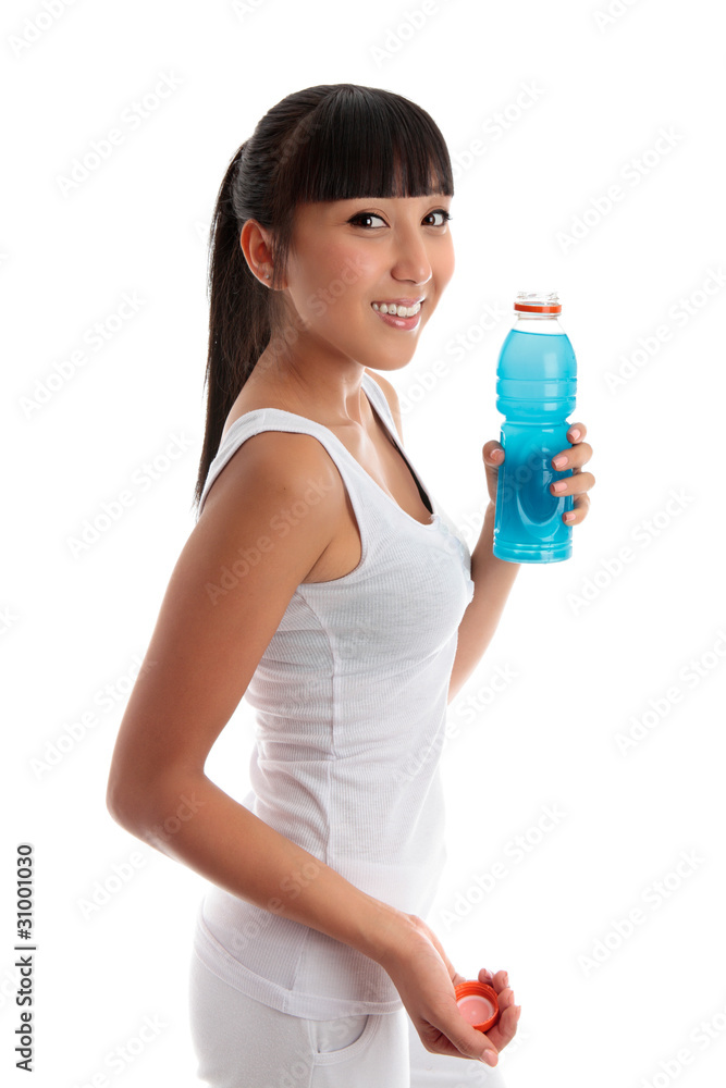 Fit healthy smiling teen girl with drink Fit healthy smiling teen girl with drink