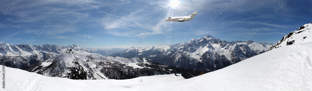 Fototapeta premium executive jet in winter panorama