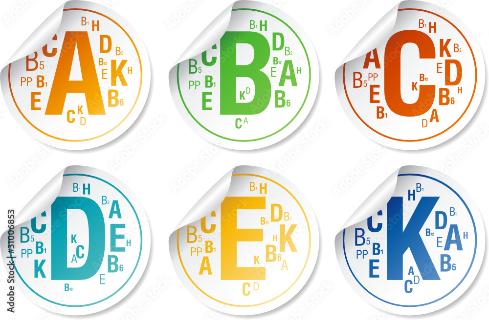 Vitamins stickers set. Vitamins stickers set.