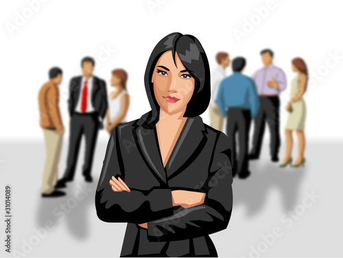 Businesswoman in front of a group of business and office people