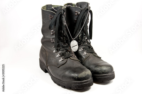 Army boots with dog-tag