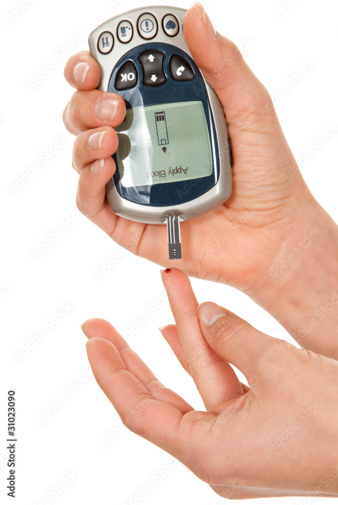 Diabetes patient making glucose level blood test Diabetes patient making glucose level blood test