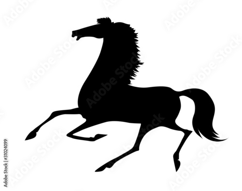 silhouette running horse on white background