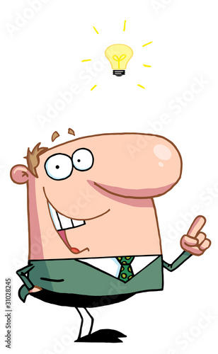 Creative Caucasian Businessman Under A Lightbulb
