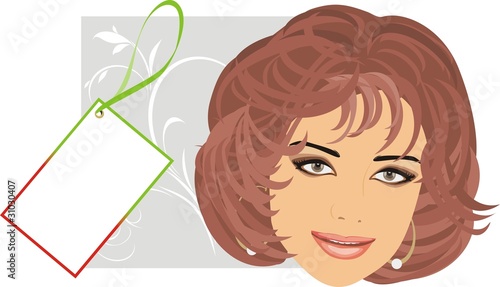 Woman portrait and discount card. Vector