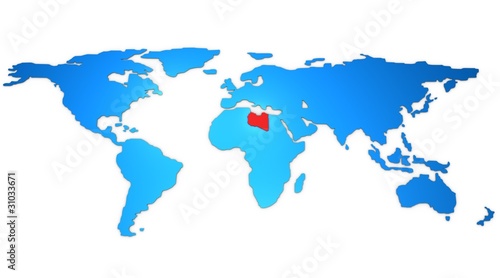 Libya map highlited on the world map - 3d
